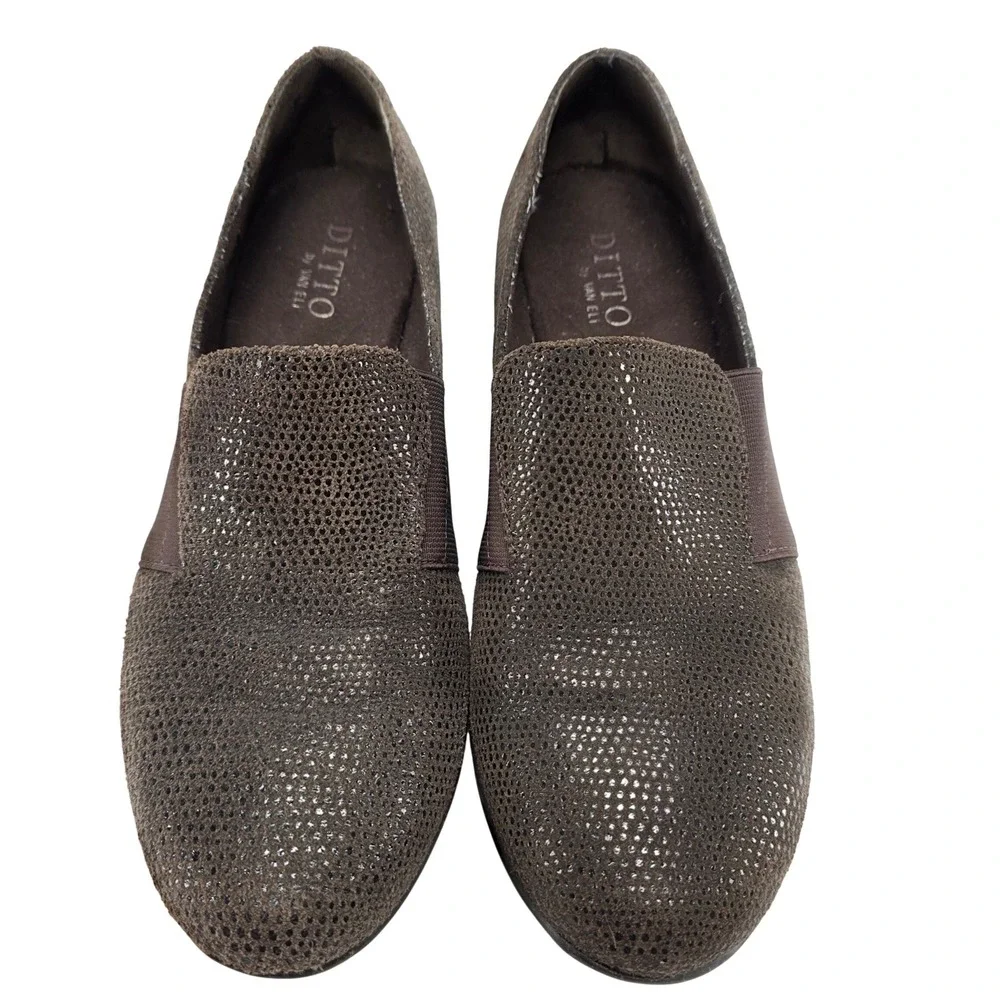 Ditto Van Eli Leather Loafers 7 M Brown Metallic Textured Slip On Comfort Shoes